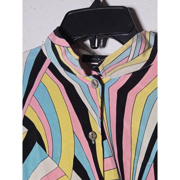 Mel & Lisa Womens 100% Silk Multicolor Abstract Button-Up Blouse Size 10 Artsy - Picture 10 of 11
